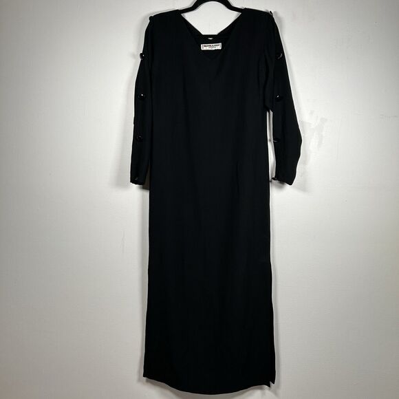 VTG Saint Laurent Evening Black Midi Long Dress Women's Size M/L Rive Gauche - Picture 1 of 10